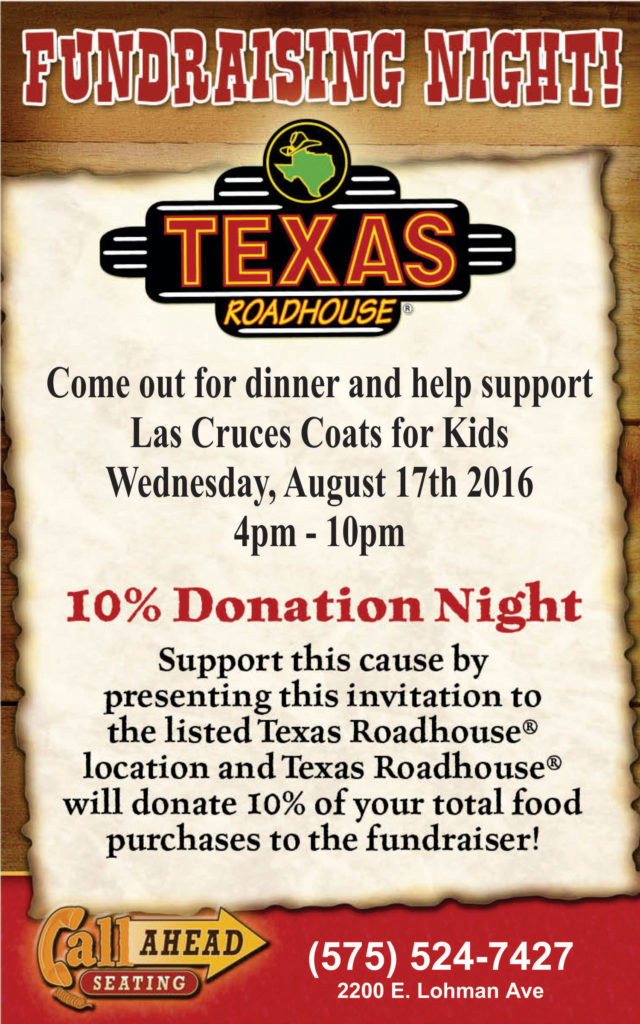 Coats for Kids - Texas Roadhouse - Come Out for Dinner 8-17-16
